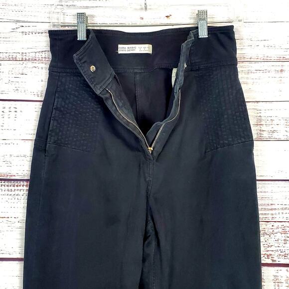 Zara Basic Black Casual Relaxed Fit Pants with Silver Buttons Size Small - Picture 7 of 12